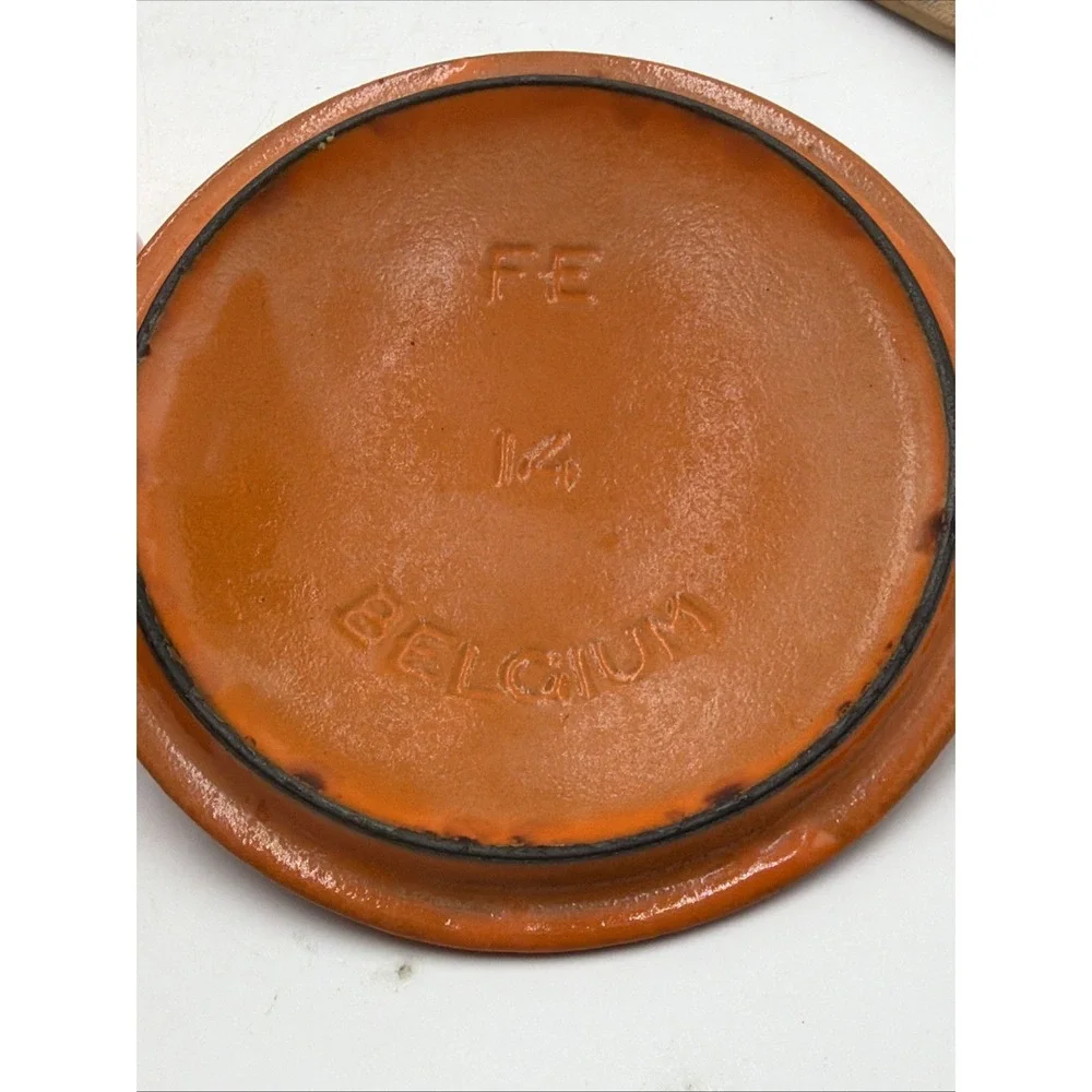 Vintage Descoware 7-A 14 Enameled Cast Iron 3.5 Cups Saucepan Pot W/Lid Orange